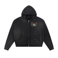Sun Fade Frayed Raw Edge Fleece Zip Hoodie