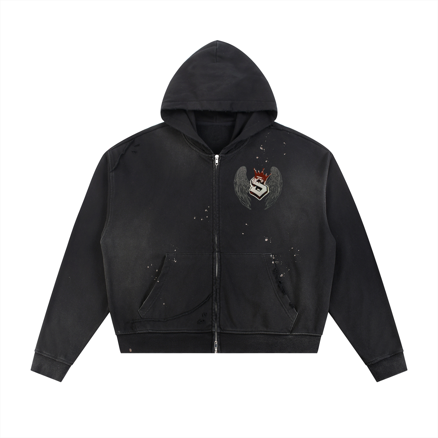 Sun Fade Frayed Raw Edge Fleece Zip Hoodie