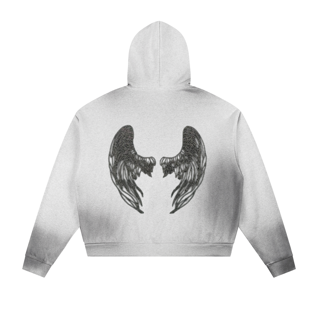 Sun Fade Frayed Raw Edge Fleece Zip Hoodie