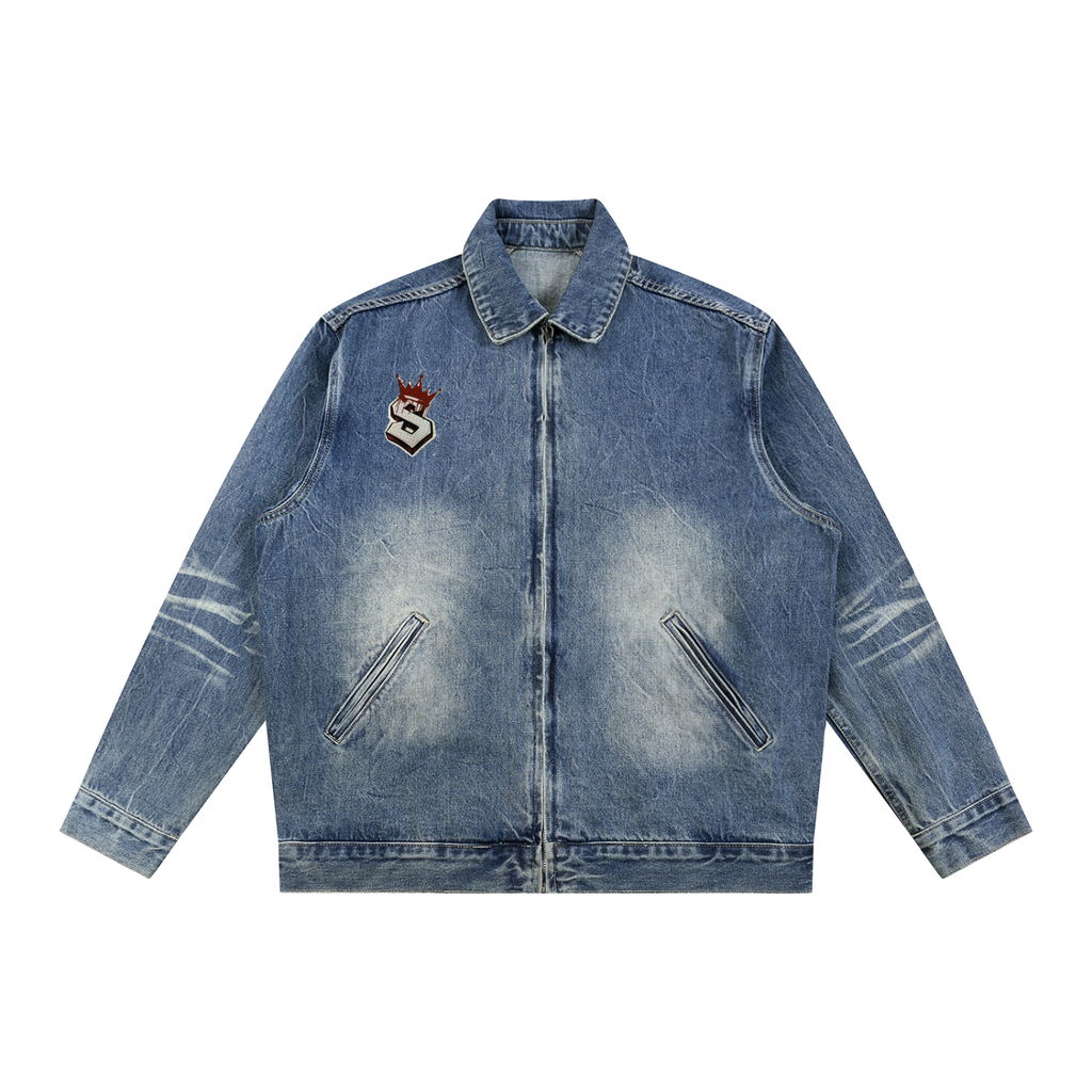 Vintage Wash Zip Up Denim Jacket