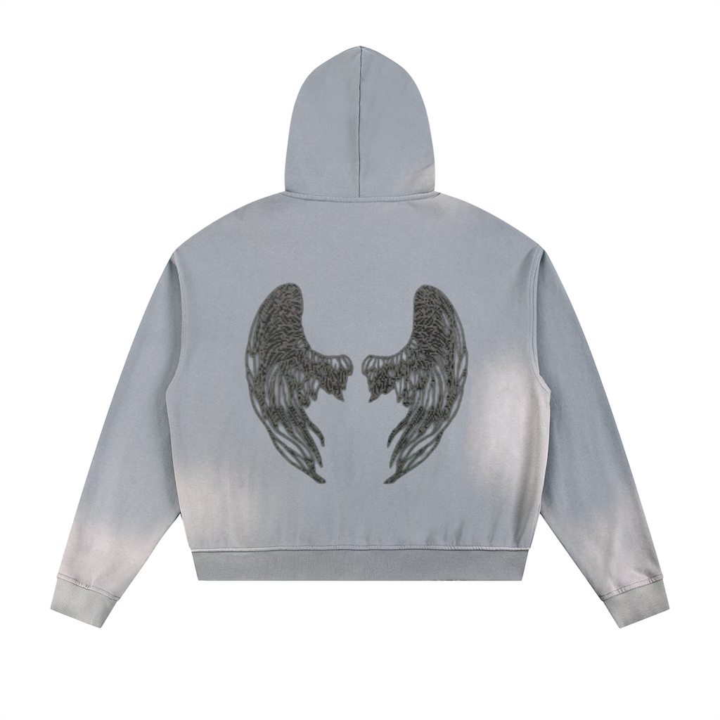 Sun Fade Frayed Raw Edge Fleece Zip Hoodie