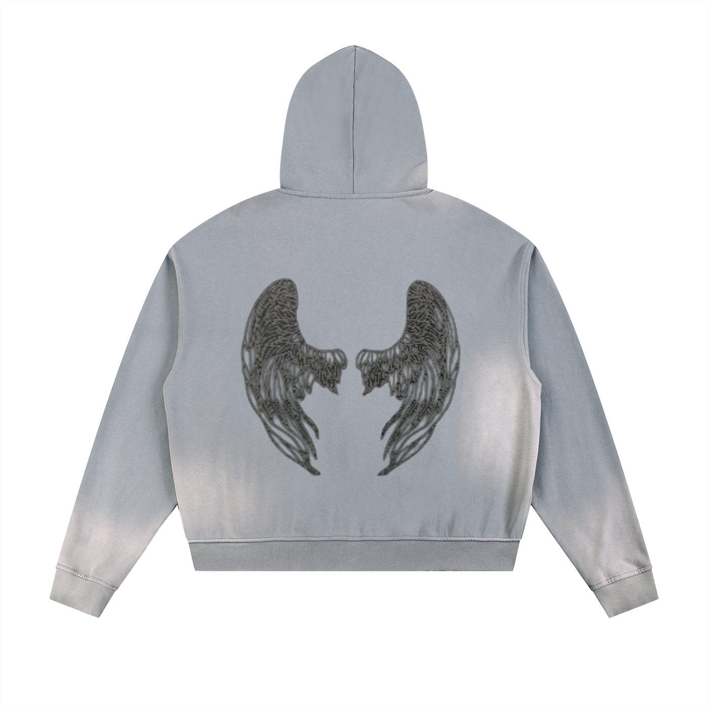 Sun Fade Frayed Raw Edge Fleece Zip Hoodie