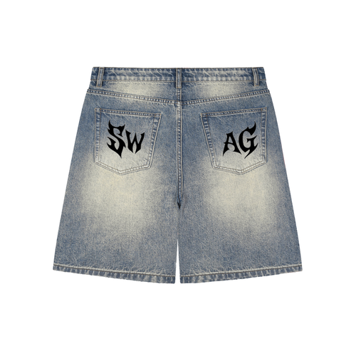 Faded Distressed Baggy Denim Shorts