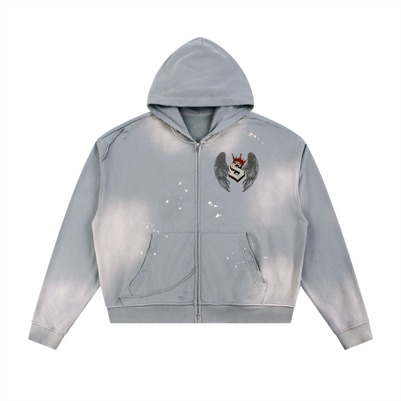 Sun Fade Frayed Raw Edge Fleece Zip Hoodie